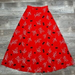 Vintage Miss SHAHEEN Red Black Cherry Print Maxi Skirt Vintage Size 12